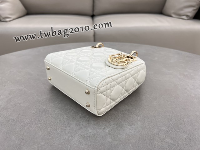 Dior专柜新款Lady女包迪奥高仿原单三格羊皮白色Classic Lady戴妃包 djfk1273